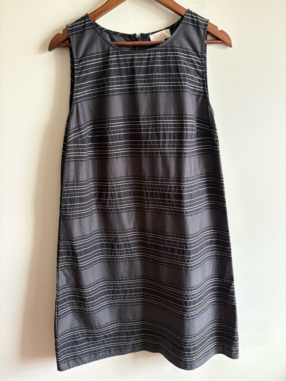 LOFT Black and White Striped Sleeveless Shift Dress
